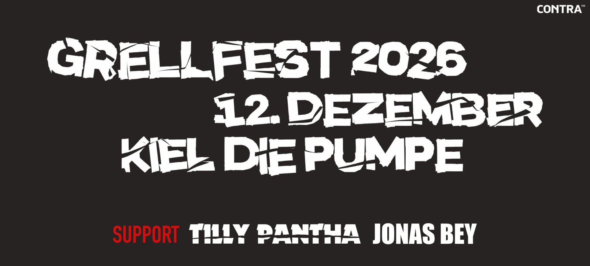 GRELLFEST 2026 am 12. Dezember in Kiel, Die Pumpe. Support: Tilly Pantha und Jonas Bey.